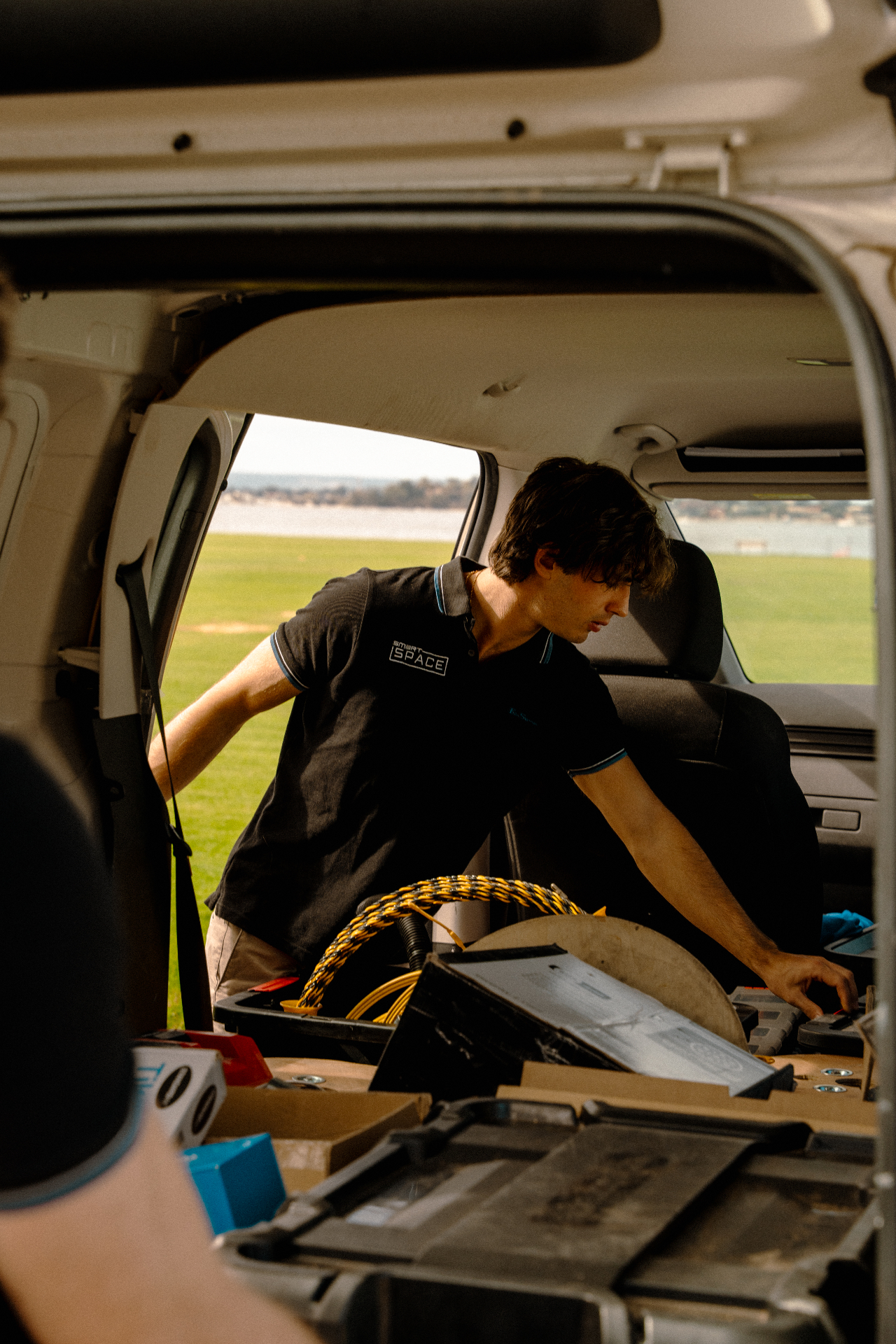 SmartSpace technician preparing tools on site